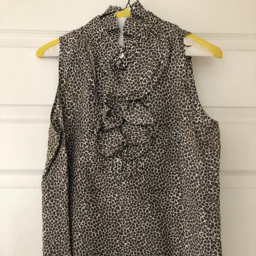 J Crew Womens Size 6 100% Silk Ruffle Collar Front Sleeveless Top Shirt